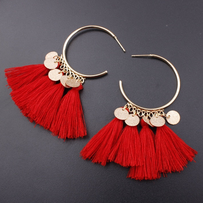 Golden Hoop Coin Charm and Fringe Earrings