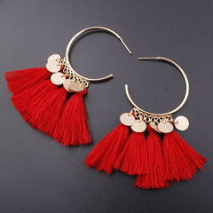Golden Hoop Coin Charm and Fringe Earrings