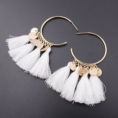 Golden Hoop Coin Charm and Fringe Earrings