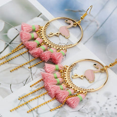 Flamingo Fringe Golden Hoop Earrings