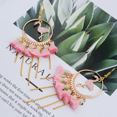 Flamingo Fringe Golden Hoop Earrings