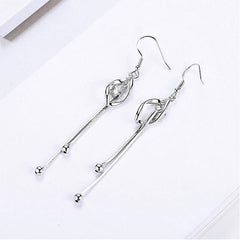 Sterling Silver Pearl Twister Tassel Earrings