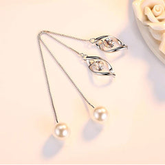 Tear Drop Gem and Sterling Silver Pearl Drop Earrings