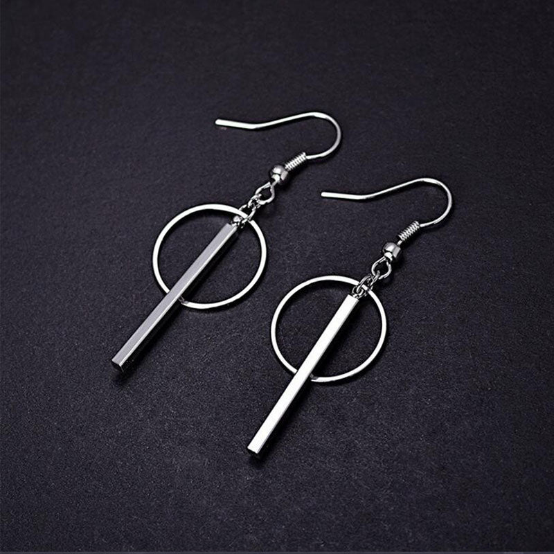 Sterling Silver Linear Pendant And Hoop Earrings
