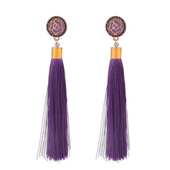 Long Tasseled Rounded Button Earring