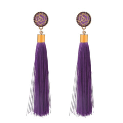 Long Tasseled Rounded Button Earring