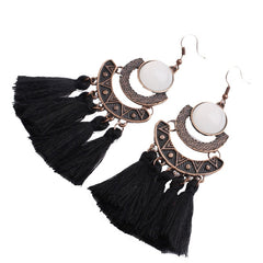 Pearl Inlay Bronze Bohemian Tassel Earrings