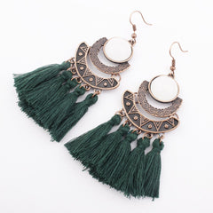 Pearl Inlay Bronze Bohemian Tassel Earrings