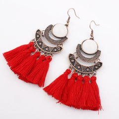 Pearl Inlay Bronze Bohemian Tassel Earrings