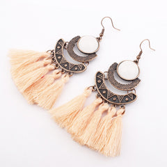 Pearl Inlay Bronze Bohemian Tassel Earrings