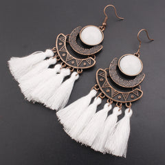 Pearl Inlay Bronze Bohemian Tassel Earrings