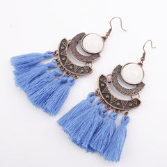 Pearl Inlay Bronze Bohemian Tassel Earrings