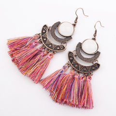 Pearl Inlay Bronze Bohemian Tassel Earrings