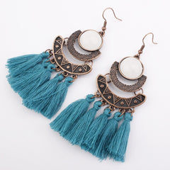 Pearl Inlay Bronze Bohemian Tassel Earrings