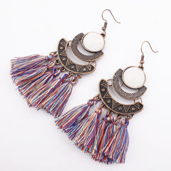 Pearl Inlay Bronze Bohemian Tassel Earrings