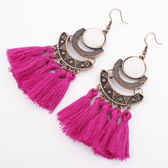 Pearl Inlay Bronze Bohemian Tassel Earrings