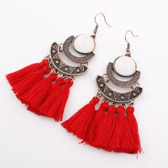 Pearl Inlay Bronze Bohemian Tassel Earrings