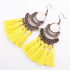 Pearl Inlay Bronze Bohemian Tassel Earrings