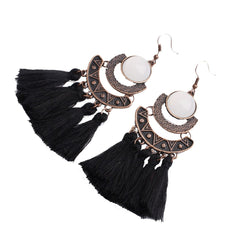 Pearl Inlay Bronze Bohemian Tassel Earrings