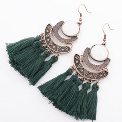 Pearl Inlay Bronze Bohemian Tassel Earrings
