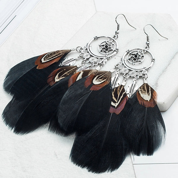 Black Feather Dream Catcher Drop Earrings ( Varied Styles )