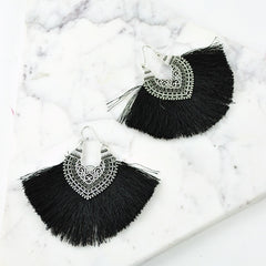 Large Fan Style Crescent Fringe Earrings