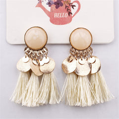 Opal Pearl and Golden Charm Coin Tassel Earrings