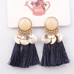 Opal Pearl and Golden Charm Coin Tassel Earrings