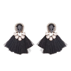 Tear Drop Crystal and Fringe Earrings