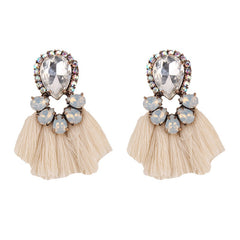Tear Drop Crystal and Fringe Earrings