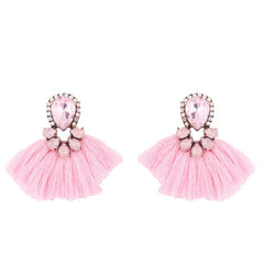 Tear Drop Crystal and Fringe Earrings