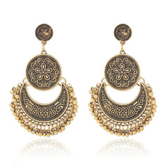 Antique Flower Coin Pendant Drop Earrings