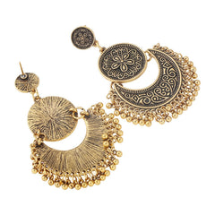 Antique Flower Coin Pendant Drop Earrings