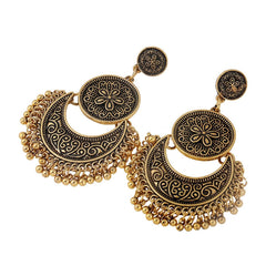 Antique Flower Coin Pendant Drop Earrings