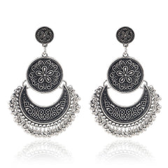 Antique Flower Coin Pendant Drop Earrings
