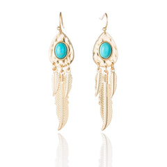 Golden Acrylic Teal Rain Drop and Feather Drops