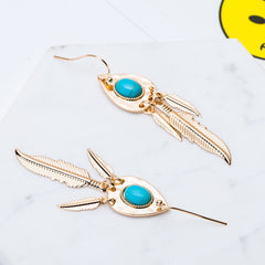 Golden Acrylic Teal Rain Drop and Feather Drops