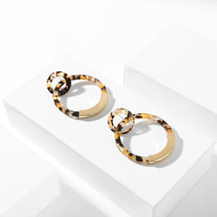 Leopard Print Acrylic Half Round Post Hoop Earrings