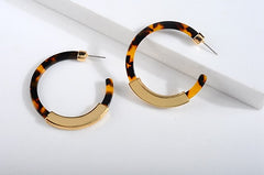 Leopard Print Acrylic Half Round Post Hoop Earrings