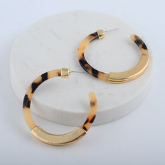 Leopard Print Acrylic Half Round Post Hoop Earrings