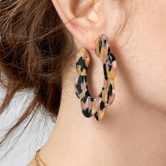 Leopard Print Acrylic Half Round Post Hoop Earrings