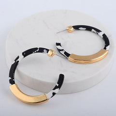 Leopard Print Acrylic Half Round Post Hoop Earrings