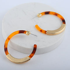 Leopard Print Acrylic Half Round Post Hoop Earrings