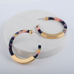 Leopard Print Acrylic Half Round Post Hoop Earrings