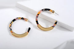 Leopard Print Acrylic Half Round Post Hoop Earrings