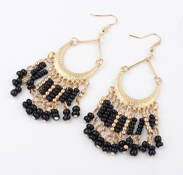Drop Bead And Tassel Ring Style Earrings