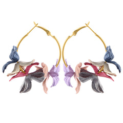Bohemian Cotton Flower Petal Hoop Earrings
