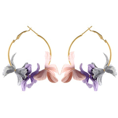 Bohemian Cotton Flower Petal Hoop Earrings