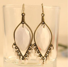 Pastel Boho Brass Tear Drop Stone And Pendant Earrings