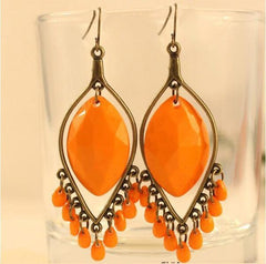 Pastel Boho Brass Tear Drop Stone And Pendant Earrings